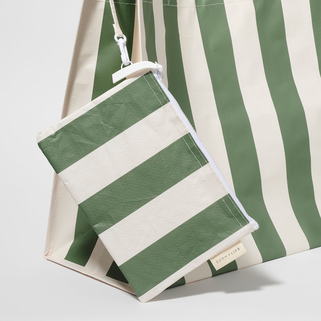 SUNNYLiFE paplūdimio krepšys  – THE VACAY OLIVE STRIPE