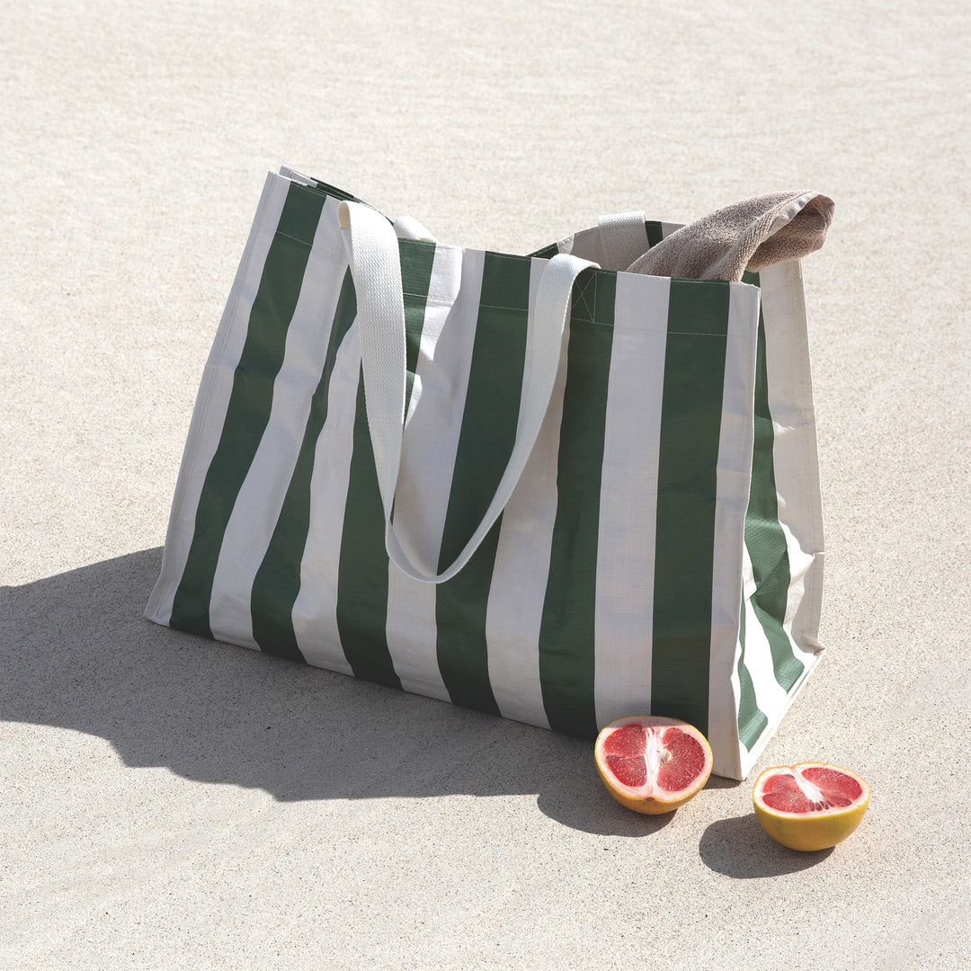 SUNNYLiFE paplūdimio krepšys  – THE VACAY OLIVE STRIPE