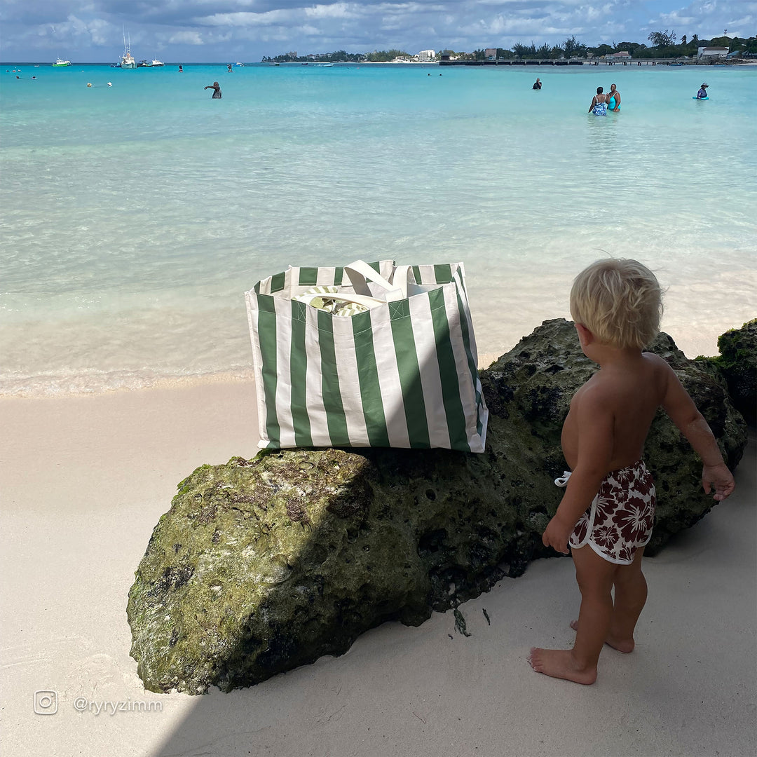 SUNNYLiFE paplūdimio krepšys  – THE VACAY OLIVE STRIPE