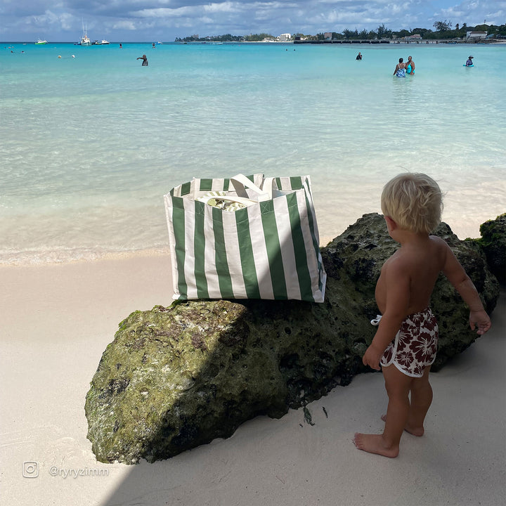 SUNNYLiFE paplūdimio krepšys  – THE VACAY OLIVE STRIPE