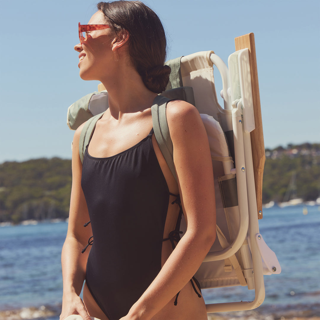 SUNNYLiFE paplūdimio kėdė Deluxe – SEAGRASS SAGE BLOCK