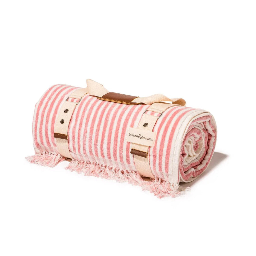 Business & Pleasure paplūdimio ir pikniko pledas – LAUREN 'S PINK STRIPE - Summer Boutique - BPA-BKT-LAU-PNK