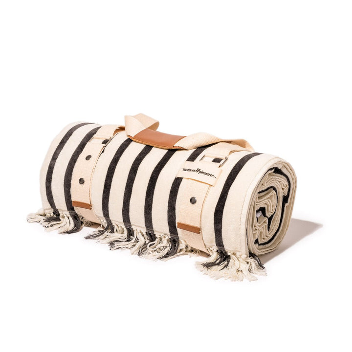 Business & Pleasure paplūdimio ir pikniko pledas – MONACO BLACK STRIPE - Summer Boutique - BPA-BKT-MON-BLK