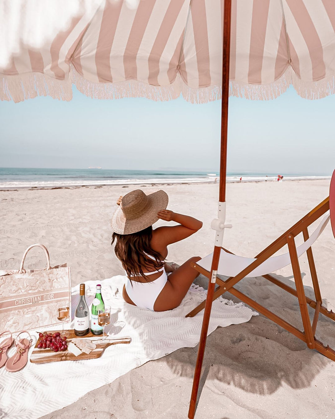 Business & Pleasure paplūdimio skėtis nuo saulės – CREW PINK STRIPE - Summer Boutique - BPU-H-CRW-PNK