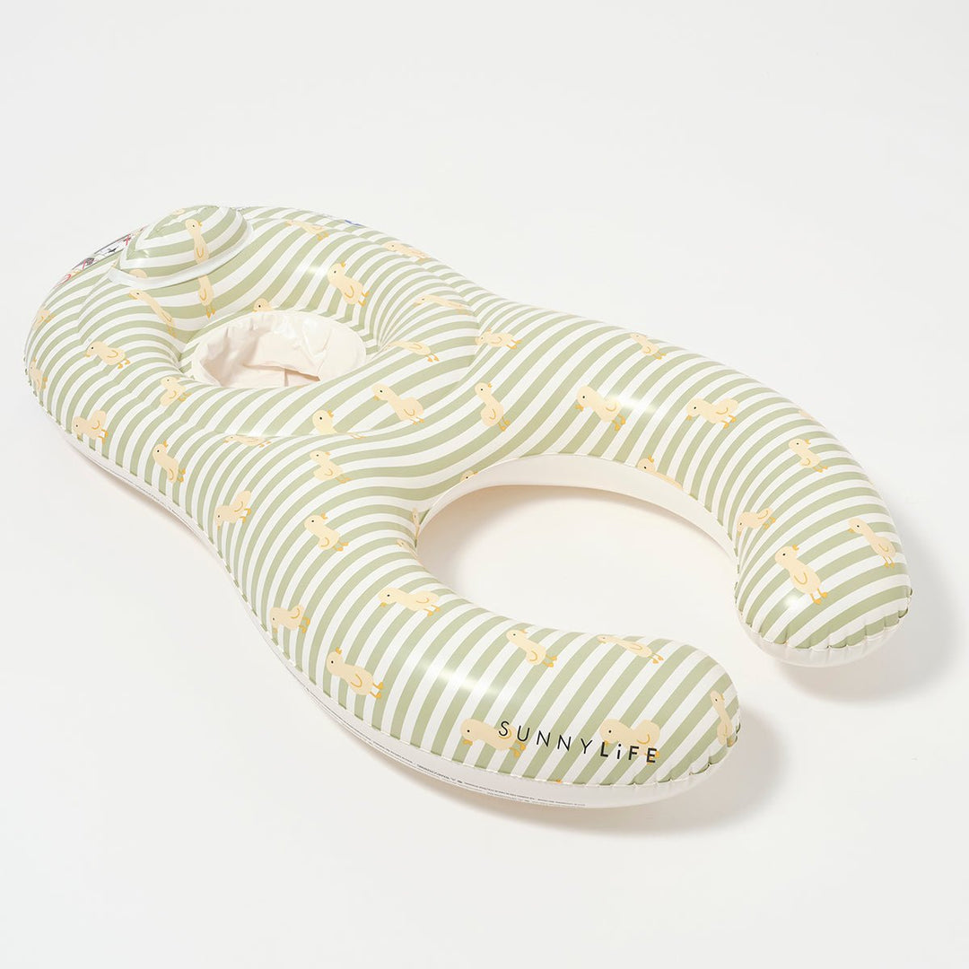 SUNNYLiFE dvigubas pripučiamas plaukimo ratas – DUCK SAGE STRIPE - Summer Boutique - S5FBSGREU