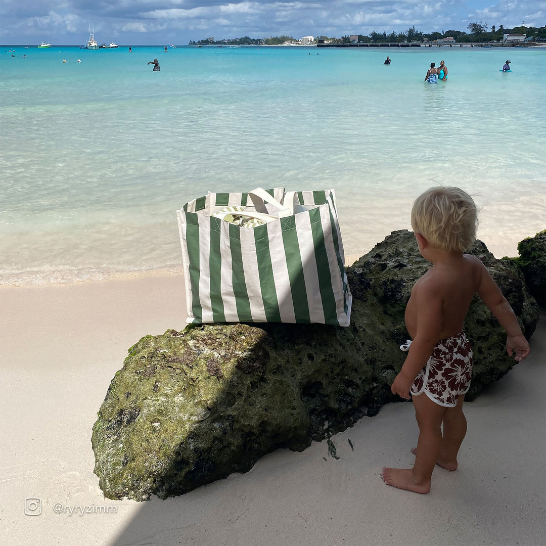 SUNNYLiFE paplūdimio krepšys – THE VACAY OLIVE STRIPE - Summer Boutique - S41BBOLI
