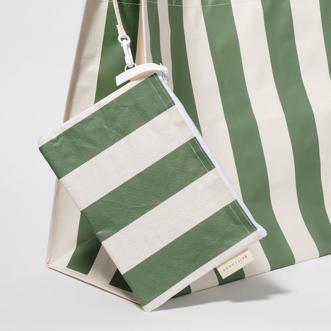 SUNNYLiFE paplūdimio krepšys – THE VACAY OLIVE STRIPE - Summer Boutique - S41BBOLI