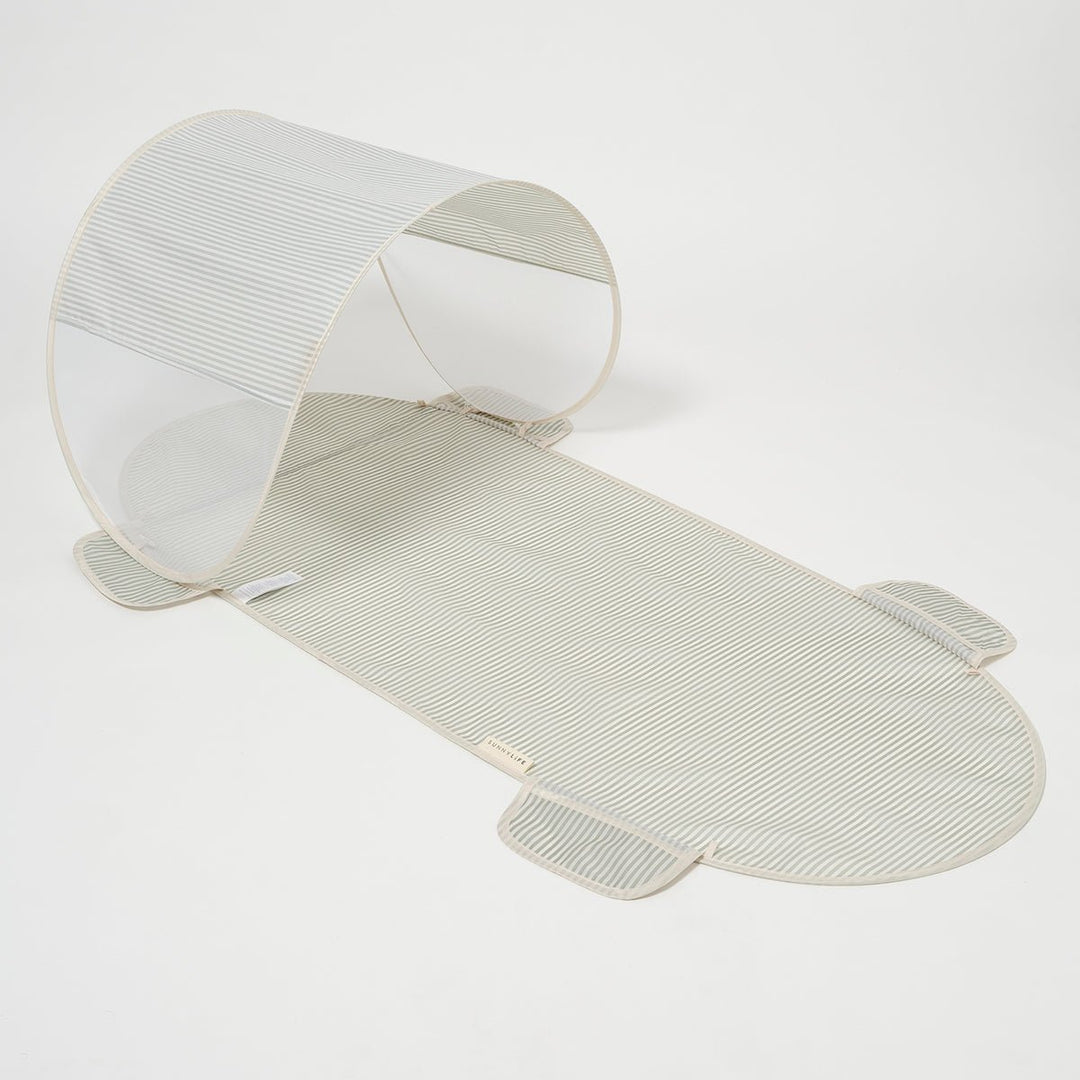 SUNNYLiFE paplūdimio pledas su stogeliu – LA PALMA SAGE STRIPE - Summer Boutique - S51SSHCR