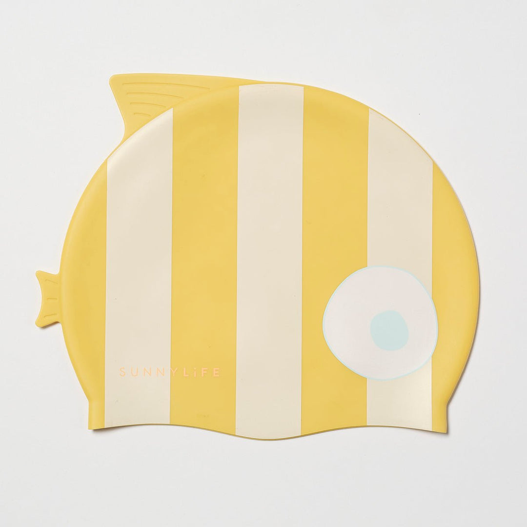 SUNNYLiFE vaikiška plaukimo kepurėlė – FINN THE FISH MUSTARD STRIPE - Summer Boutique - S51SCMST