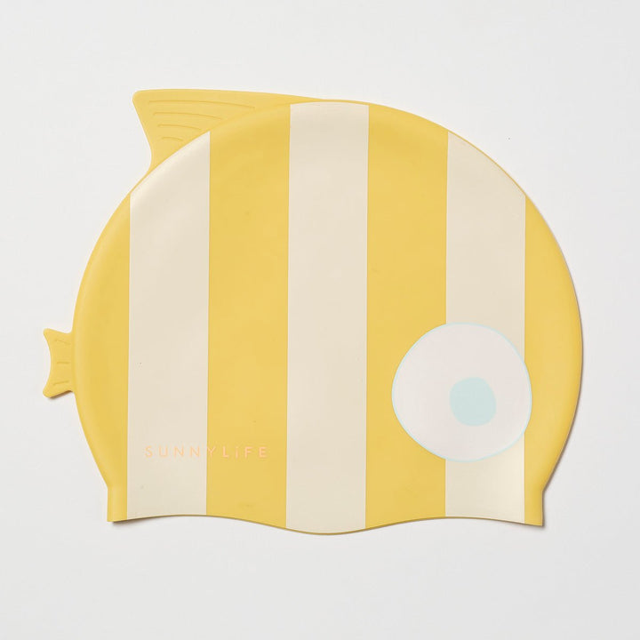 SUNNYLiFE vaikiška plaukimo kepurėlė – FINN THE FISH MUSTARD STRIPE - Summer Boutique - S51SCMST