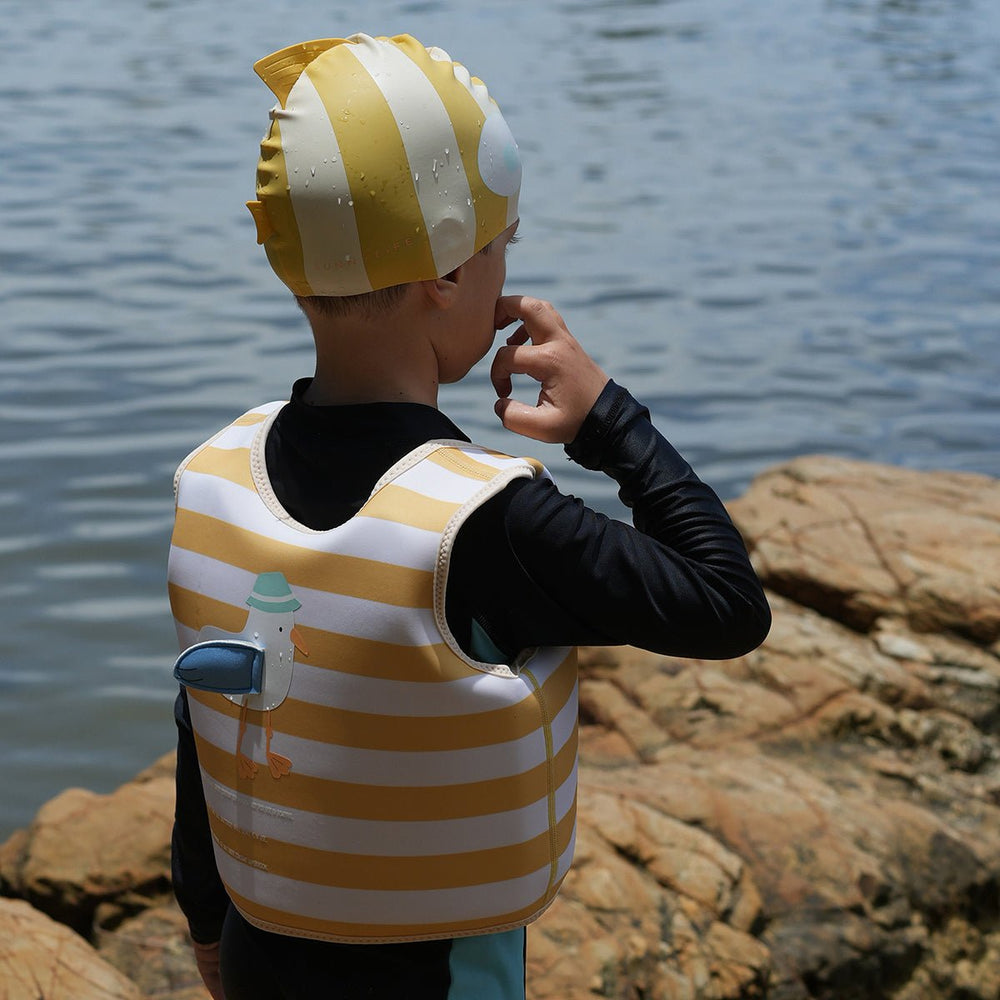 SUNNYLiFE vaikiška plaukimo kepurėlė – FINN THE FISH MUSTARD STRIPE - Summer Boutique - S51SCMST
